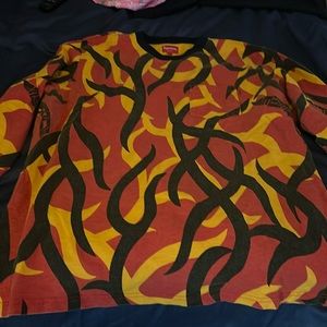 Supreme Red Yellow Black Flame Long Sleeve Tee